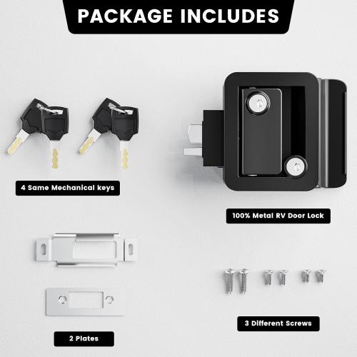 RV Door Lock Replacement with Paddle Latch, Black RV Door Handle Lock for Travel Trailers and Campers(Includes Same Key)