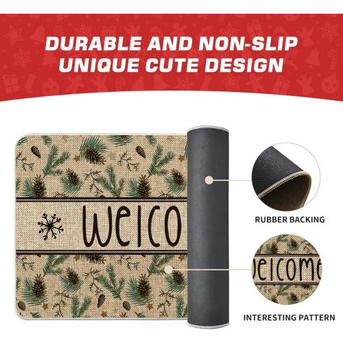 Artoid Mode Xmas Pinecone Star Welcome Christmas Doormat, Winter Low-Profile Switch Rug Home Decor Door Mat Floor Mat for Outdoor Indoor 17x29 Inch