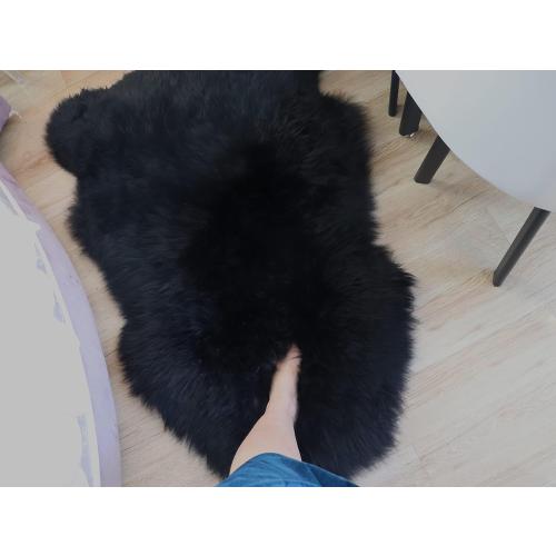 Woolous Black Sheepskin Rug, Genuine New Zealand Lambskin Wool, Real Sheep Skin Throw for Bedroom, Living Room, Sofa, or Chair (Single Pelt, 2x3 ft)