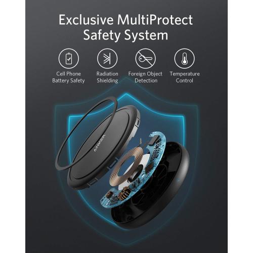 Anker Wireless Charger with Power Adapter, PowerWave II Pad, Qi-Certified 15W Max Fast Wireless Charging Pad for iPhone 16/16 Pro/16 Pro Max/14/13/12, Galaxy S10 S9 S8, Note 10 Note 9 & More