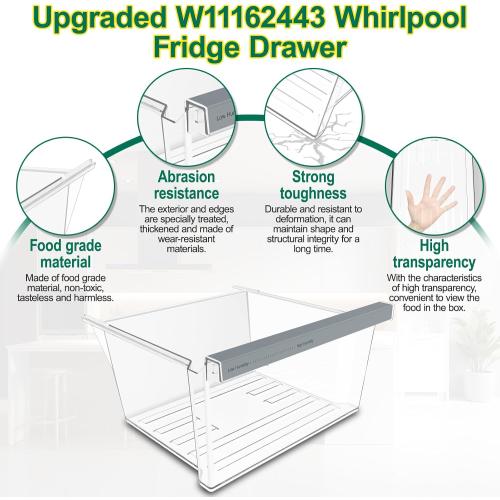 UPGRADED W11162443 W11046494 Refrigerator Crisper Drawer Replacement Compatible with Whirlpool Crisper Drawer Whirlpool Fridge Drawer Replacement WRS325SDHZ WRS315SDHZ WRS325SDHZ01 Crisper Drawers