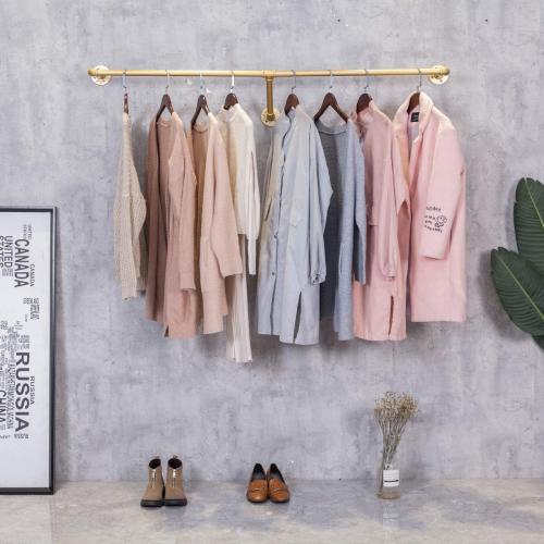 Industrial Pipe Wall Mounted Clothes Hanging Shelves System,Metal Clothing Towel Rack,Garment Rack Perfect for Retail Display,Closet Organization (Gold, 71 L x 11.8 D)