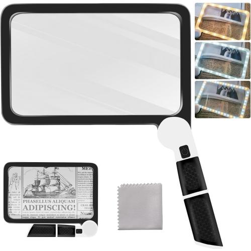 [Upgraded] 5X Magnifying Glass with Light, 48 LED Handheld Full Page Magnifier for Reading, Seniors, Low Vision, Foldable, Battery Powered, Great Gift for Parents & Elderly