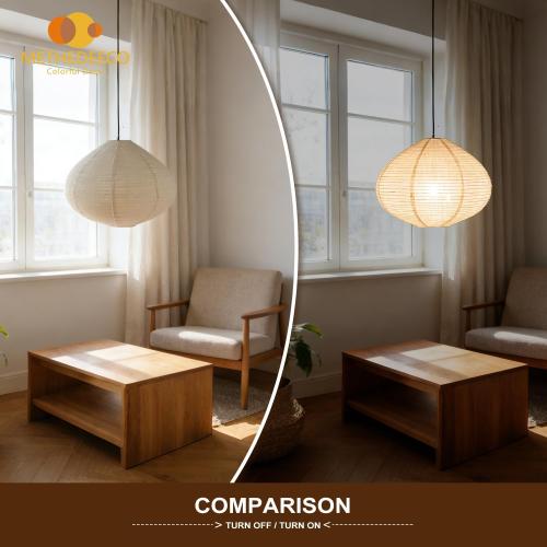 METHEDEECO 1PCS Hanging Fabric Lamp Shade 16inch,Handmade Linen Pendant Light Shade Handmade Minimalist White Beige foldable Hanging Lanterns for bedroom Living Room kitchen,house gift