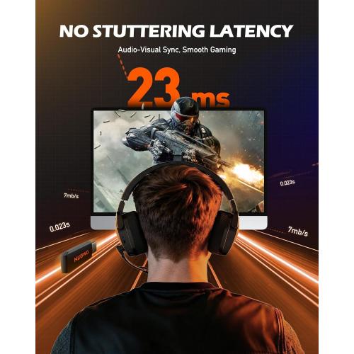 NUBWO Wireless Gaming Headset with Mic for Ps5 Ps4 PC, Zero Interference, 100-Hour Battery All-Day Play, 23ms Sync​ for Fortnite & Call of Duty/FPS Gamers, Triple Mode All Devices Compatible - Orange