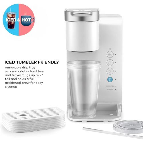 K-Express Essentials Iced and Hot Single Serve Coffee Maker, Brew Over Ice Button, 36oz Reservoir, KCup Pod Compatible, Auto Off (White) NEEDS CLEANING