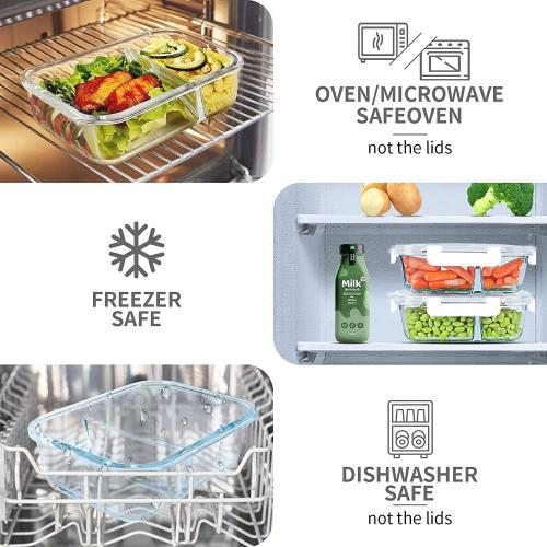 10 Packs 30oz Glass Meal Prep Containers 2 Compartments,Glass Food Storage Containers with Lids,Airtight Lunch Bento Boxes,Oven,Freezer and Dishwasher Safe, White