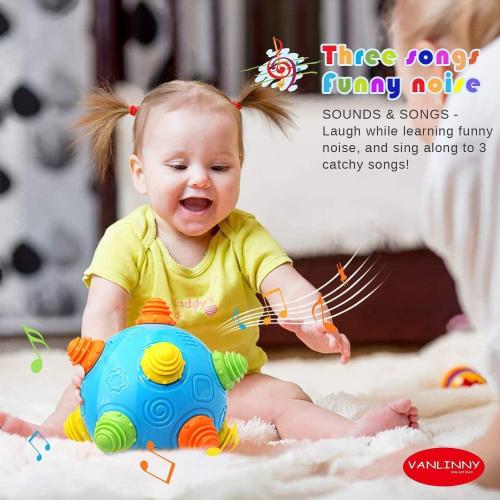 VANLINNY Toddlers Baby Music Shake Ball Toy Bumble Ball for Babies,Dancing Bumpy & Interactive Sounds Crawl Toy, Best Bouncing Sensory Learning Gift for 3  Year Old Boys&Girls.