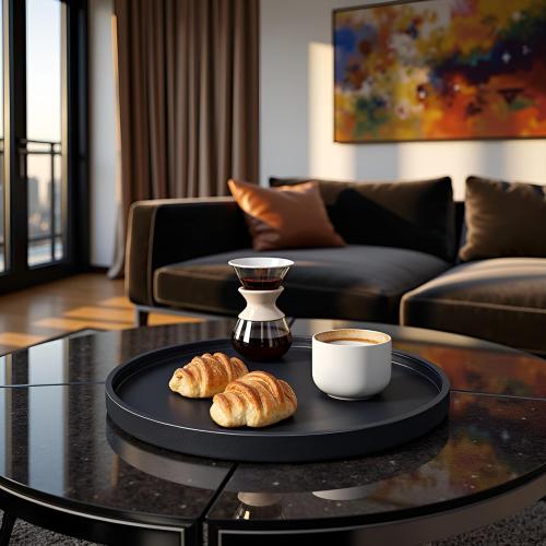 25x25 High-End Light Luxury Leather Round Oversized Tray - Ottoman Coffee Food Serving for Family Dinner, Outdoor Picnic & Party Essentials | Versatile Home Decor Tray(25 inch Black)