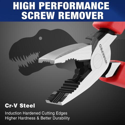 WORKPRO 6.5 Linesman S Screw Extractor Pliers(Combination Pliers) with Unique Non-slip Jaws, Stripped Screw Remover Tool, Lineman Plier for Quickly Removal of Damaged or Rusted Fasteners