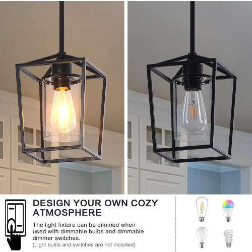 Pendant Light Fixture,Adjustable Black Iron Cage Farmhouse Metal Kitchen Island Hanging Light with Clear Glass Shade, Suitable for Kitchen Island, Entrance, Dining Room, Hallway(1 Light)…