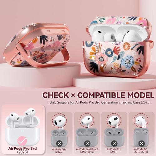 Inesore Pink for AirPods Pro 3 Case 2025 with Lock, for Women Girly Floral Cute Case Compatible with Apple Airpods Pro 3rd Generation Cover, with Phone Stand,Keychain & Cleaner Kit -Pink Flower