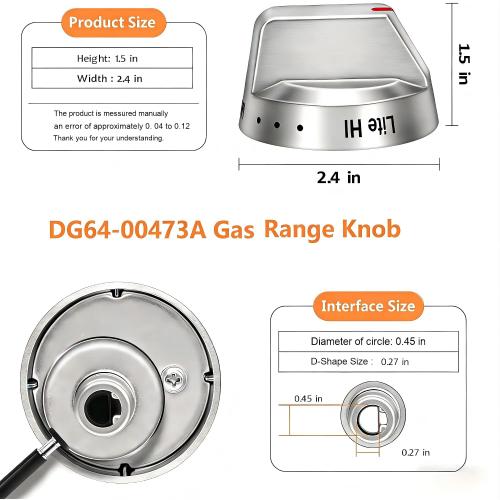 Upgraded DG64-00473A Stainless Steel Reinforced Stove Knob Replacement for Samsung Gas Stove - Anti-Crack Metal Insert Burner Dial Set (5-Pack)