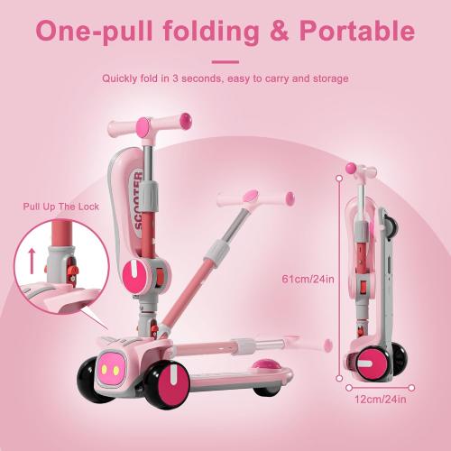 Unbreakable & Never Fall Down 2-in-1 Scooters Kids 3 Wheel Kick Scooter for Boys Girls Ages 3-8, Adjustable Height & Seat, Widened Non-Slip Deck, More Safer for Beginner Toddlers