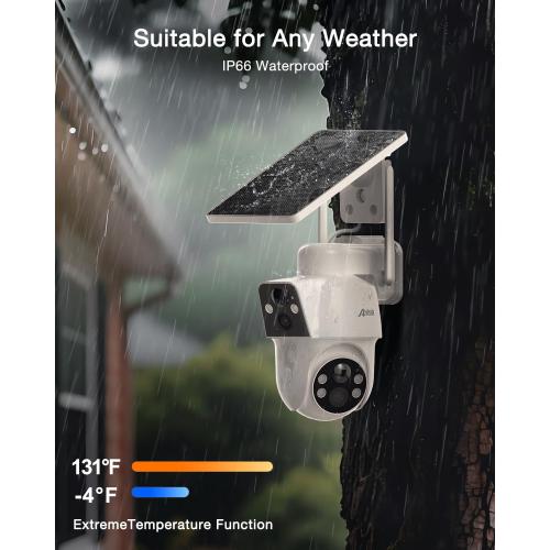 ANRAN 2 Pack Dual-Lens Solar Security Camera Wireless Outdoor - 3MP Fixed Wide-Angle   PTZ 360° View, Home Security Camera with Color Night Vision, 2-Way Talk, PIR Motion Detection, 100% Wire-Free