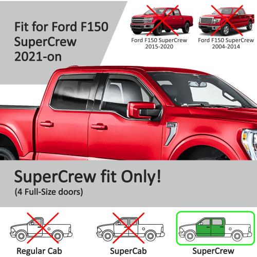 Voron Glass in-Channel Extra Durable Rain Guards for Ford F150 2021-2026 SuperCrew, Window Deflectors, Vent Window Visors, 4 Pieces - 200784