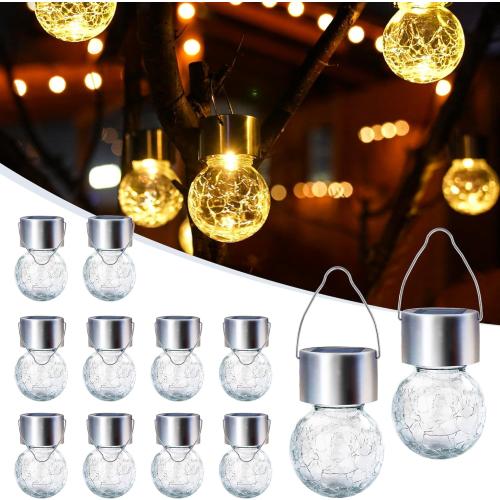 GIGALUMI Solar Lights Outdoor Waterproof, 12 Pack Solar Hanging Lights Garden Decor, Gifts for Women, Solar Outdoor Lantern Waterproof Cracked Glass for Yard, Fence, Tree(Warm White)