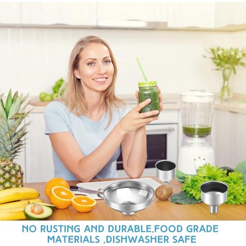 Set of 12 pcs Gejoy 12 Pcs Metal Canning Funnels Set Wide Mouth Mason Jar Funnels for Filling Stainless Steel Kitchen Filter with Strainer Mesh Filter Brushes and Adhesive Hooks, Silver