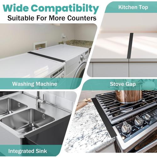 Stove Gap Covers,Stove Gap Filler Stainless Steel,13.8'' to 27.5'' Adjustable Length (2PCS),Range Trim Kit,Oven Stove Gap Guard Between Stovetop and Counter,Easy to Clean Heat Resistant, Black