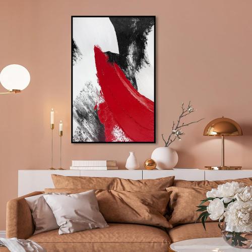 YPY Red Abstract Canvas Wall Art: Black and White Pictures Modern Minimalist Paintings Print Poster for Living Room Bedroom Bathroom Office Home Wall Decor 16x24