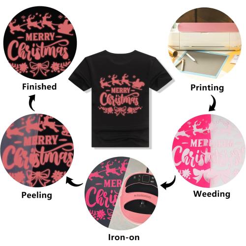 HTVVETUR Glow in The Dark HTV Heat Transfer Vinyl Roll 12 Inch by 5 Feet Iron on DIY for T-Shirt PU Stretch Elastic HTV Vinyl (Dark in Glow Neon Pink, 5FT)