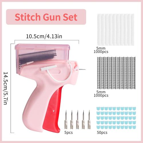 clothes stitch gun tagging gun for clothing for clothes，Single needle mini clothing embroidery sewing gun，the stitchy quick stitch sewing gun for clothes ，6-pin label gun and 2000 fasteners（Pink）