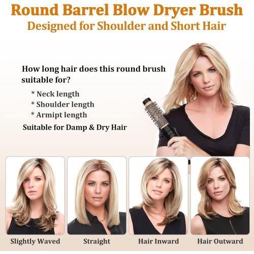 Round Hair Blow Dryer Brush - 1.2 Inch Ceramic Barrel Hair Dryer Brush for Short/Middle Hair, One Step Drying, Volumizing, Straightening and Styling, Negative Ionic Dryer Brush (Black-Golden, 1.2)