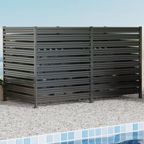 Metal Privacy Fence Panels for Outside, 42 H x 38 W (3 Panels) Air Conditioner Fences, Pool Equipment Enclosure Trash Can Fence, No Dig Privacy Screen Fencing for Outdoor, Black