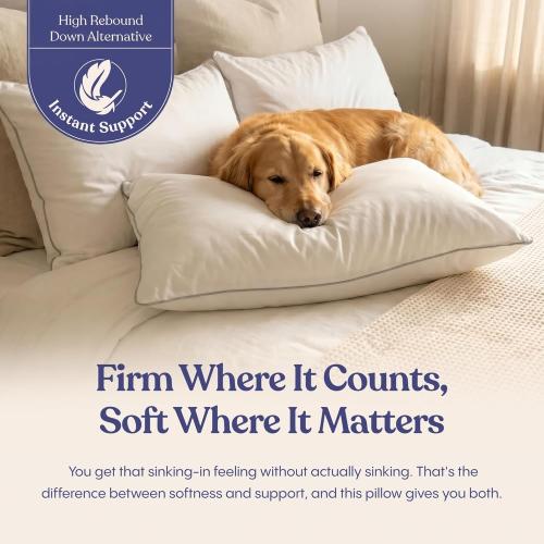 FluffCo Zen Fluff™ Down Alternative Bed Pillow - Luxury Hotel Quality - 300 TC Cotton Shell - Pillows for Side, Back, and Stomach Sleepers - Made in USA - Standard/Queen Size 20 x 28, 1-Pack, Soft