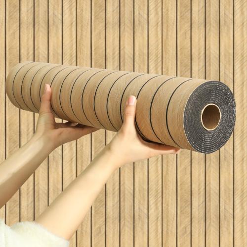 Chejiaye Wood Grain Peel and Stick 3D Wall Panel Soundproof Self-Adhesive Wall Sticker, Removable Thick PVC Slat Contact Paper for Kitchen