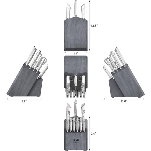 Cangshan OLYMPUS Series 17-Piece Knife Block Set, German Steel, Gray Wood Block (White)