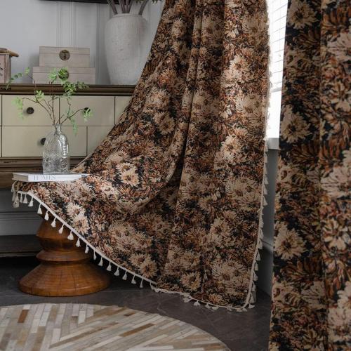 vctops Vintage Floral Oil Painting Curtains with Tassels Set of 2 Panels Rod Pocket Thermal Insulated Room Darkening Window Curtains/Drapes for Bedroom Living Room (Coffee,59x102)