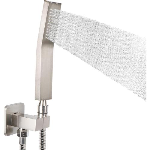 NearMoon Brass Hand Held Shower Head, Luxury High Pressure Shower Kit with Wall Connector and Hose Set, for Bathroom Showering System Contemporary Square Style (Brushed Nickel)