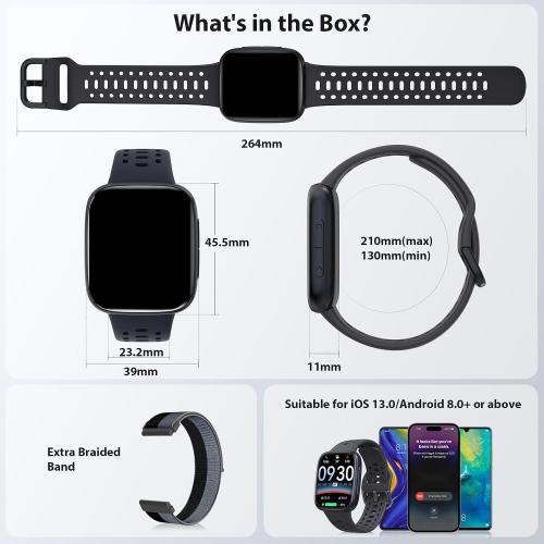 Smart Watches for Men Android iPhone (2 Bands), 1.85 AMOLED Screen Smartwatch Fitness Tracker 3ATM Waterproof with Bluetooth Calls, AI Control, Heart Rate/SpO2/Sleep Monitor, 7 Days Battery