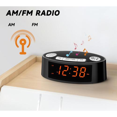 iTOMA AM/FM Alarm Clock Radio with Dual Alarm, Sleep Timer & Snooze Functions, Orange LED Display, 4-Level Dimming Option CKS3301U