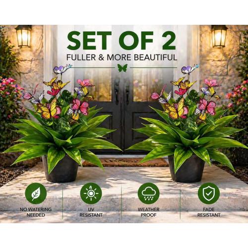 TOMBABY Artificial Agave Plants,30-inch Large UV Resistant Fake Succulents for Indoor/Outdoor Decor, Realistic Faux Agave Plant for Garden, Patio, Home Office (1, Butterfly)