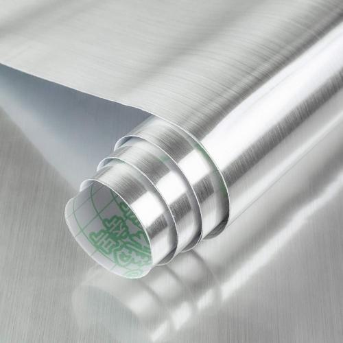 BAYYA Extra Wide Silver Stainless Steel Textured Countertop Contact Paper | Vinyl Self-Adhesive Wallpaper Glossy Thick 31.5x80inch Waterproof, Oil-Proof, Heat-Resistant Metal Look Stickers for Kitchen