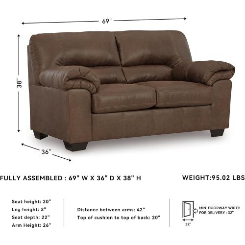 Size 69 x 36x 38 Signature Design by Ashley Bladen Faux Leather Loveseat, Brown