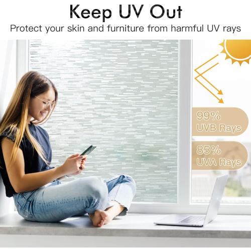 Haton Window Privacy Film, Frosted Glass Static Cling Sun Heat Blocking Window Clings, Frosting Opaque Coverings, Vinyl Removable Stickers Tint for Home Door Office, Non Adhesive 23.6 x 78.7