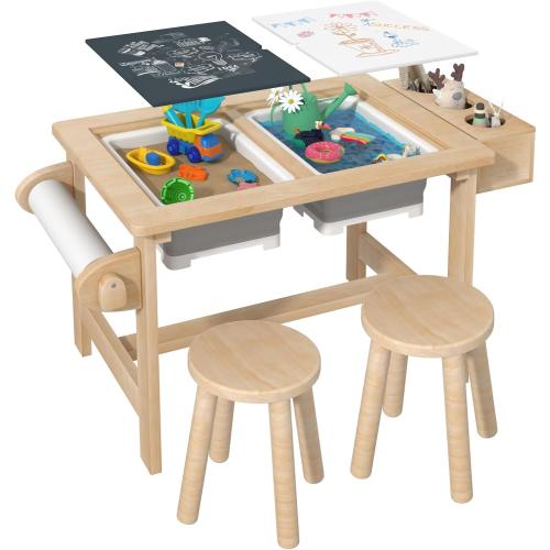 Sensory Table for Toddlers Kids Sensory Bin Table with 2 Sensory Bins and Double-Sided Board, Birthday Gifts for Boys and Girls
