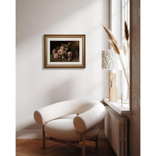 ARPEOTCY Vintage Gold Framed Wall Art, Retro Still life Pink Roses Canvas Prints Artwork with Antique Frame, Victorian Wall Paintings Decor for Living Room Gallery, 13x16 inch