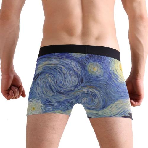 Azuki .... Size XL ...Boxer Brief for Men,Soft and Breathable Cotton Underwear Shorts,Van Gogh Painting Blue Starry Night Waistband Knit Boxers,XXL