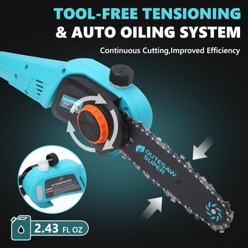 8-Inch Cordless Pole Saws 20V Electric Pole Saw | Tree Trimming Pole Chainsaw with 2.0Ah Battery & Charger 9.5 Ft MAX Reach Pole Chainsaw for Branch Cutting