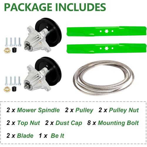 42 Deck Rebuild Kit for MTD Craftsman T1000 T1200 T1400 T1800, Troy Bilt TB42 Bronco Pony Mower, Includes 2 Spindle 618-06991 918-06991, 2 Blade 742-0656 742-04312 942-04038, 1 Be lt 754-05056
