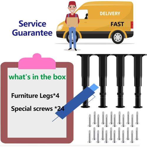 Set of 4PC Color Black Bed Frame Support Legs Stabilizer Replacement Universal Slat Reinforcement 5.9-11 inch Black