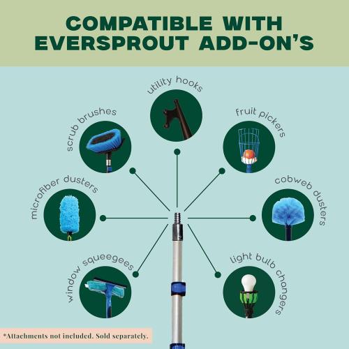 Size 5 to 12 EVERSPROUT Pro Pole, 5-to-12 Foot Heavy Duty Extension Pole (3-Stage), Lightweight Anodized Aluminum, Telescoping Pole - Fits Standard ACME Threaded Adaptor for Cleaning, Squeegee, Bulb Change & More