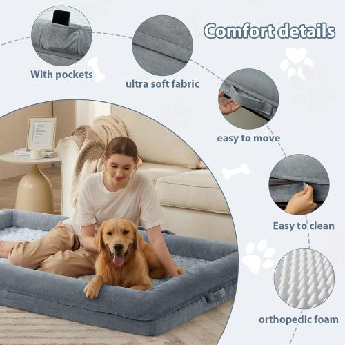 WNPETHOME Human Dog Bed for Adult, Washable Dog Couch with Removable Waterproof Cover, Orthopedic Large Pet Sofa Bed with Bolster Sides for Sleeping