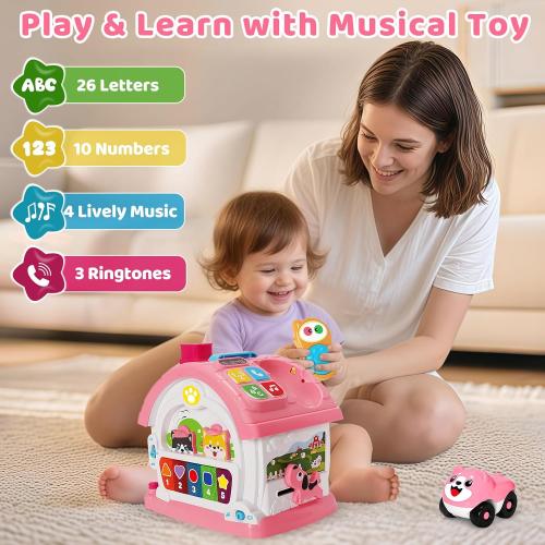 Montessori Toys for 1 Year Old Girls, Christmas First 1st Birthday Gifts for Girls, Musical Learning House Baby Toys for Ages 6 12 18 24 Months, Educational Bilingual Toy for Toddler Kids Age 1 2 3