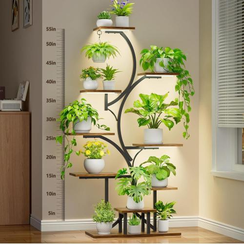 Rhncof Plant Stand with Grow Light: 9 Tiered 54 Tall Large Plant Shelf with Grow Lights - Indoor Plant Shelves Lighted Plant Stand for Indoor Plants, Living Room, Patio, Corner