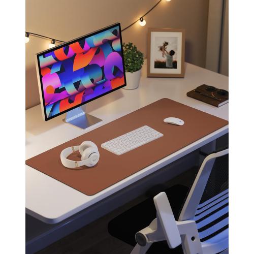Leather Desk Pad Protector, Mouse Pad, Office Desk Mat, Non-Slip PU Leather Desk Blotter, Laptop Desk Pad, Waterproof Desk Writing Pad for Office and Home (Brown, 31.5 x 15.7)